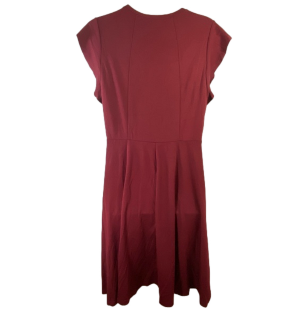 City Chic Burgundy Rounded Neckline Fluttering Cape Sleeves Skylar Dress SKU0466 - Picture 4 of 10
